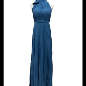 JJs House INK blue Pleated Gown with small train NWT